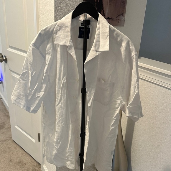 Trust Other - TRS White Short-Sleeve Linen Casual Button-Down Shirt